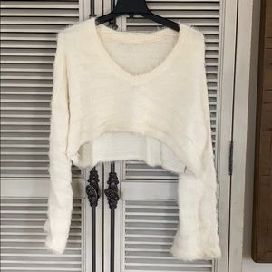 Urban Outfitters White Fluffy Cropped Sweater